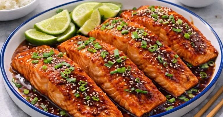 asian salmon recipe with soy glaze sesame seeds and green onions