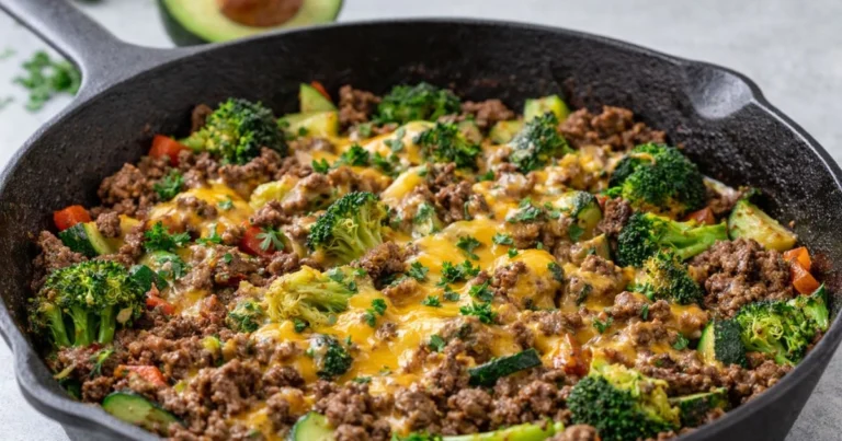 keto ground beef recipes served in a skillet