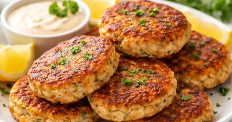 old fashioned salmon patties recipe with crispy golden patties on a plate