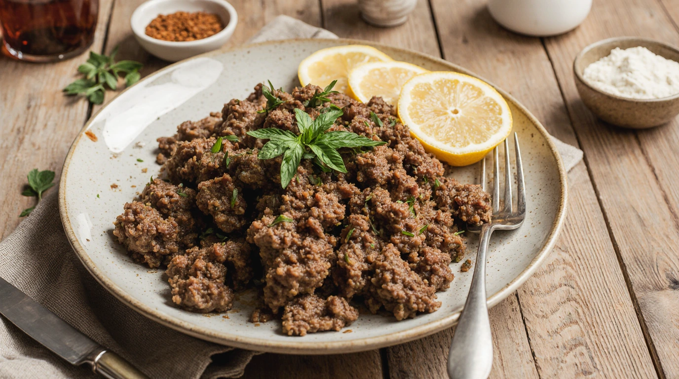 Plate of ground beef dinner ideas with seasoned beef, vegetables, and rice